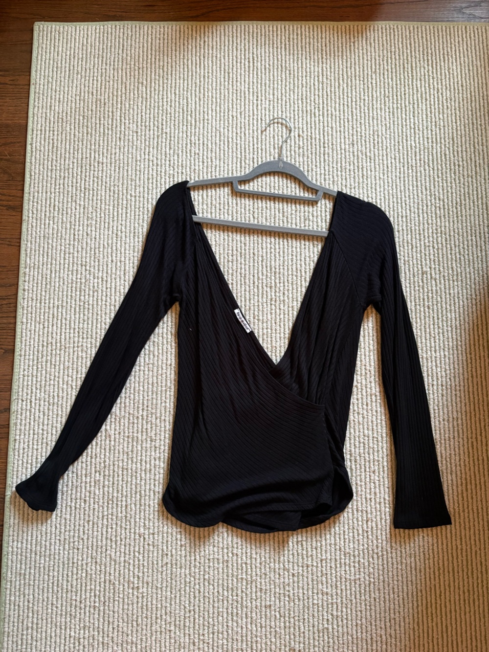 Reformation Black Ribbed Wrap Top